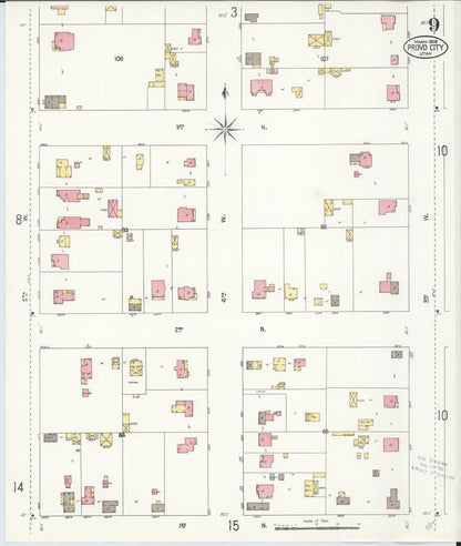 Sanborn Fire Insurance Map from Provo, Utah County, Utah (1908), Sheet #0009 - Complete Map Set gallery image, historic Sanborn map, vintage wall art, Provo Utah