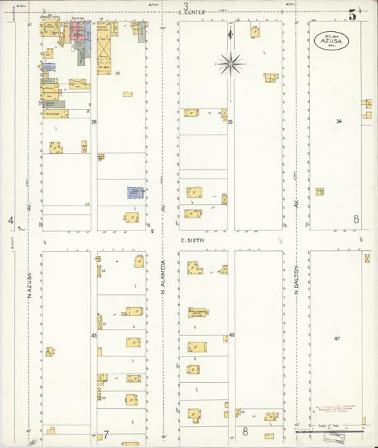 Sanborn Fire Insurance Map from Azusa, Los Angeles County, California (1906), Sheet #0005 - Historic Sanborn Fire Insurance Map Print, vintage old map wall art, antique decor, genealogy gift, California California map