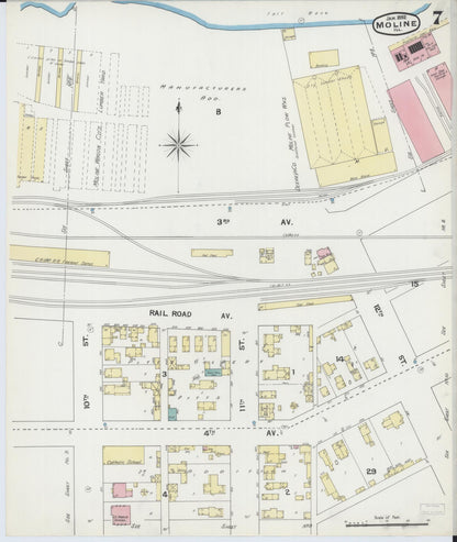 Sanborn Fire Insurance Map from Moline, Rock Island County, Illinois (1892), Sheet #0007 - Complete Map Set gallery image, historic Sanborn map, vintage wall art, Illinois Illinois
