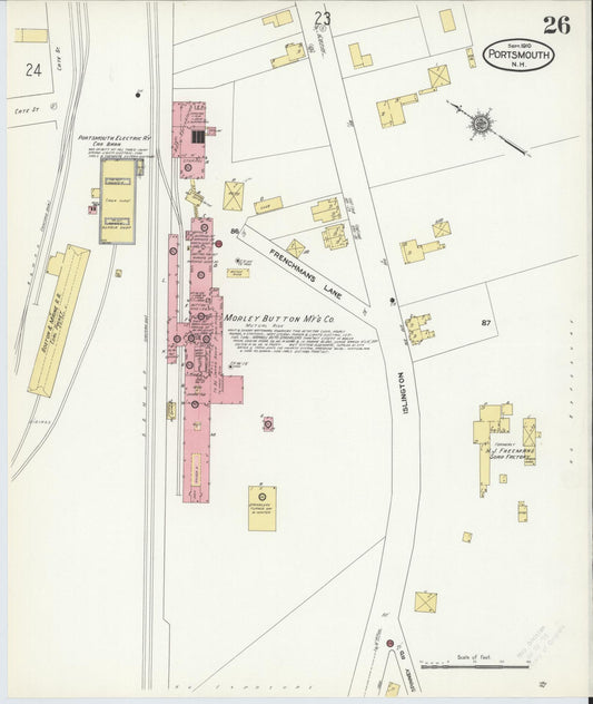 Sanborn Fire Insurance Map from Portsmouth, Rockingham County, New Hampshire (1910), Sheet #0026 - Historic Sanborn Fire Insurance Map Print, vintage old map wall art, antique decor, genealogy gift, New Hampshire New Hampshire map