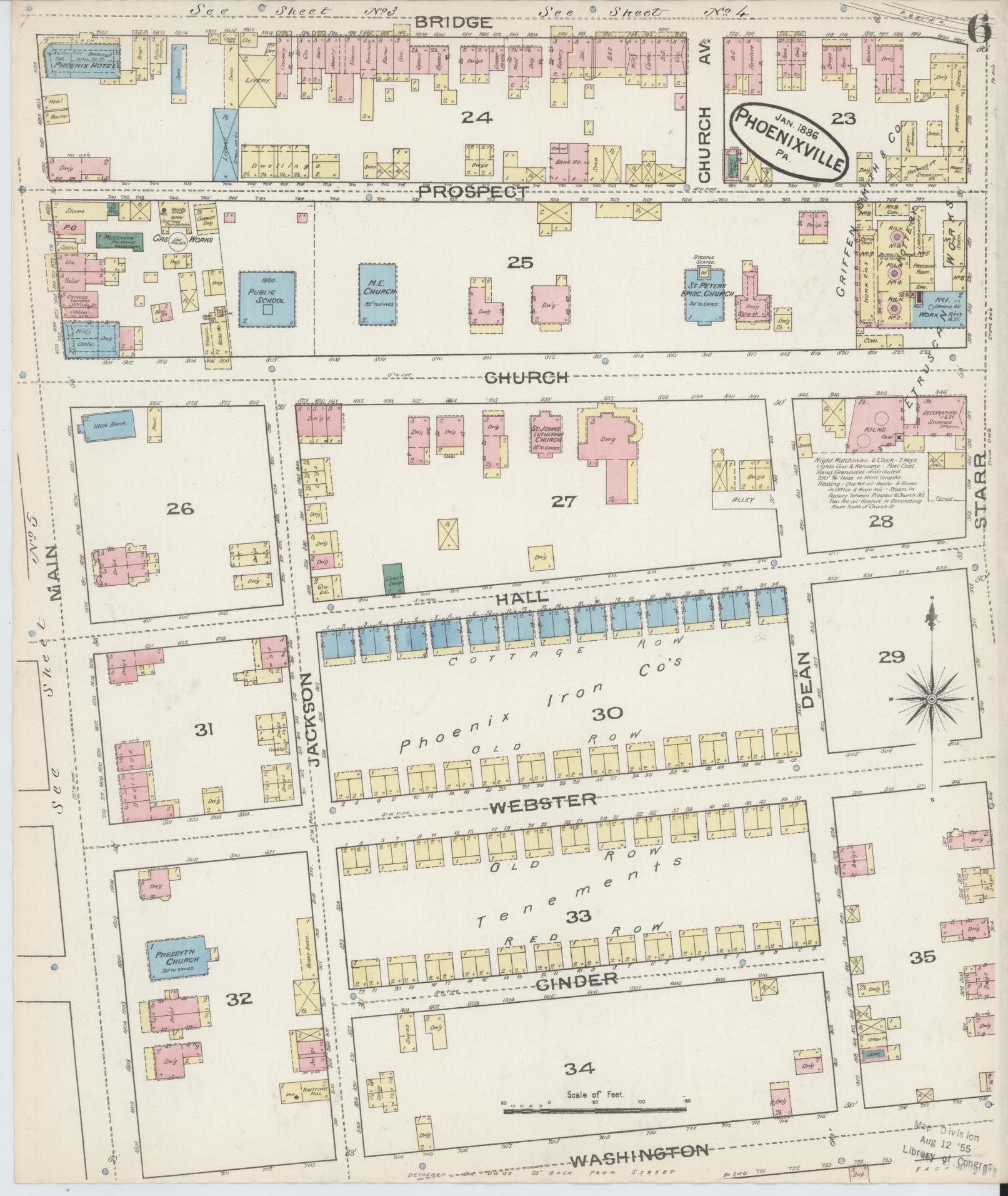 Sanborn Fire Insurance Map from Phoenixville, Chester County, Pennsylvania (1886), Sheet #0006 - Complete Map Set gallery image, historic Sanborn map, vintage wall art, Pennsylvania Pennsylvania