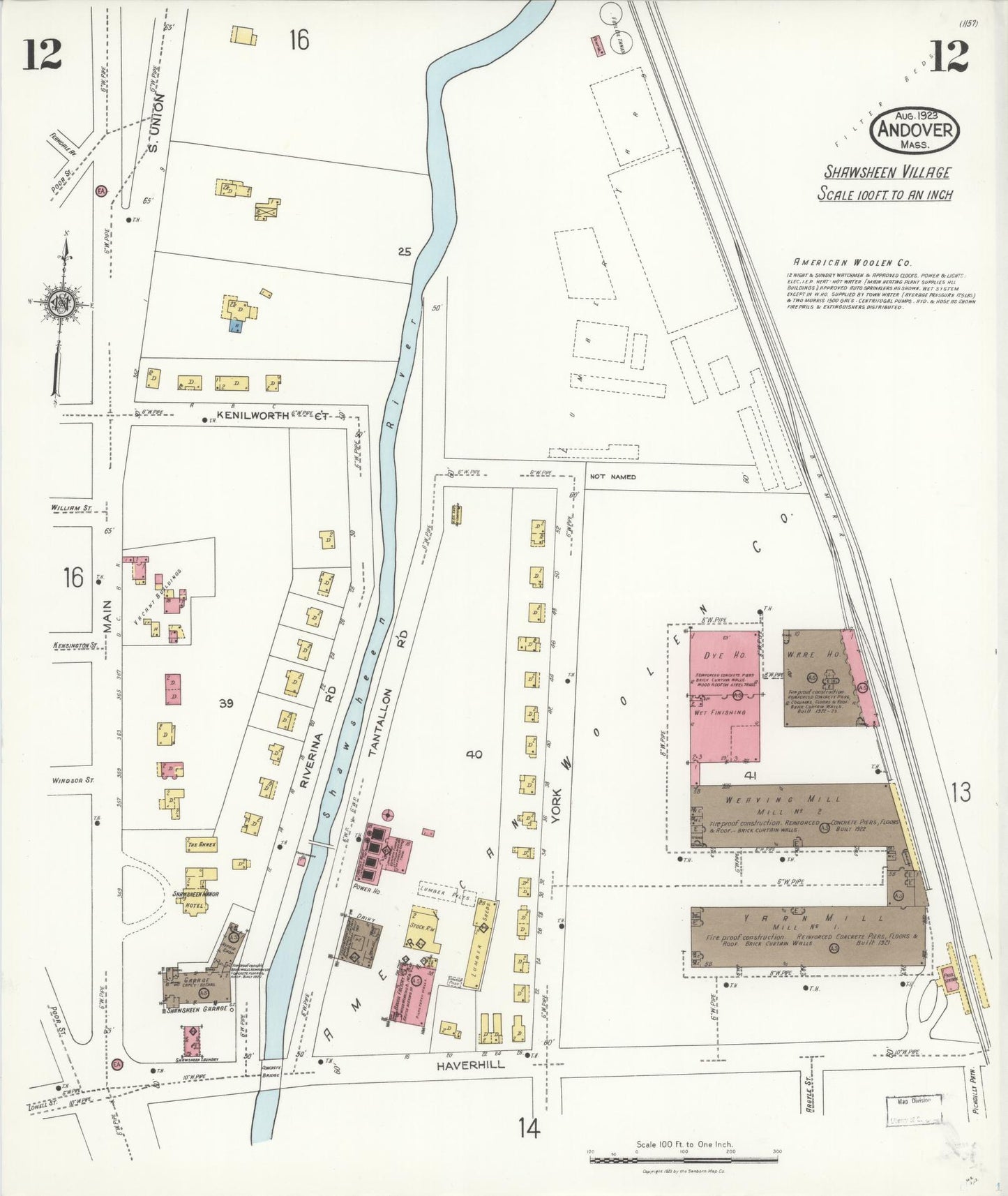 Sanborn Fire Insurance Map from Andover, Essex County, Massachusetts (1923), Sheet #0012 - Complete Map Set gallery image, historic Sanborn map, vintage wall art, Massachusetts Massachusetts