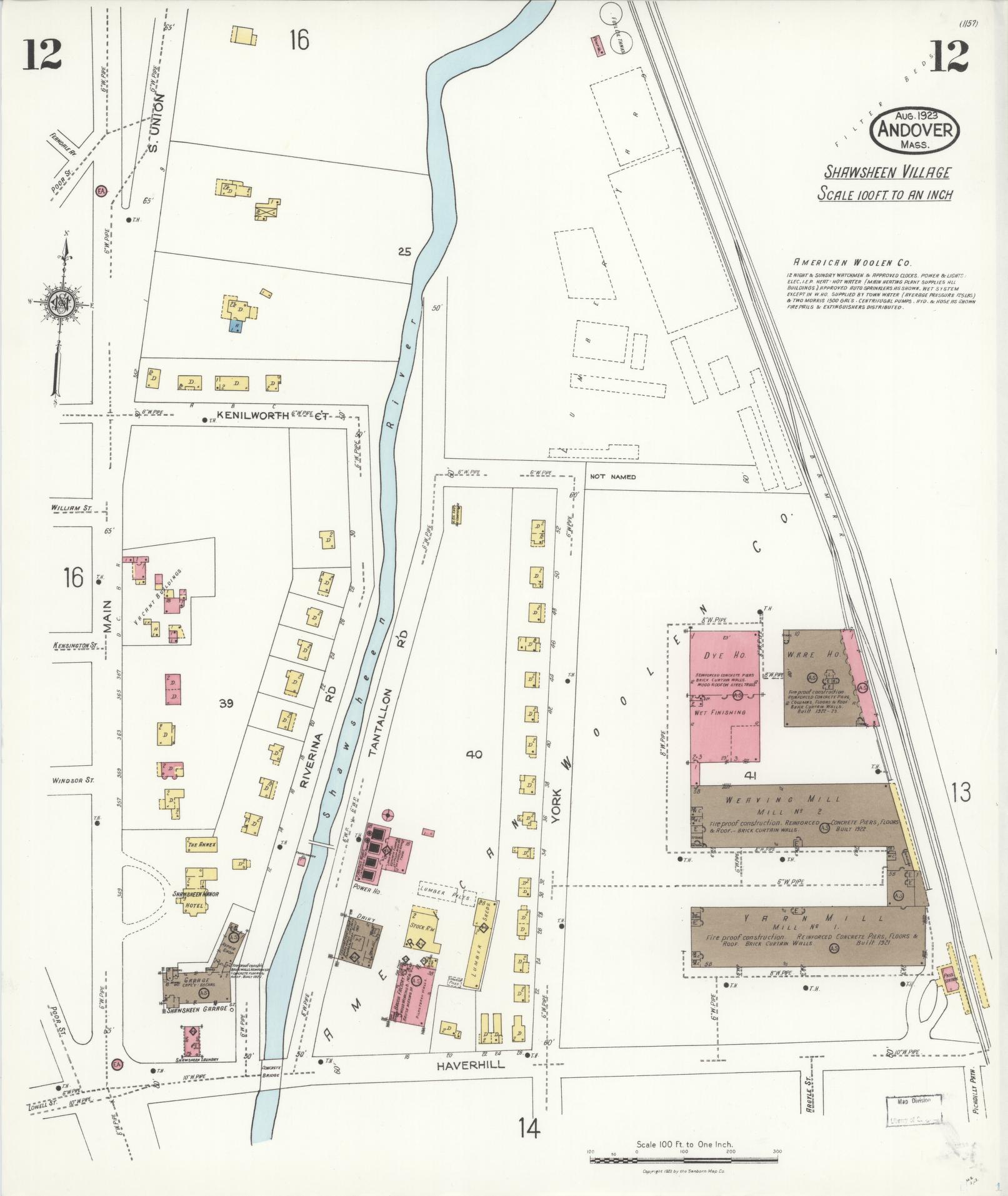 Sanborn Fire Insurance Map from Andover, Essex County, Massachusetts (1923), Sheet #0012 - Complete Map Set gallery image, historic Sanborn map, vintage wall art, Massachusetts Massachusetts