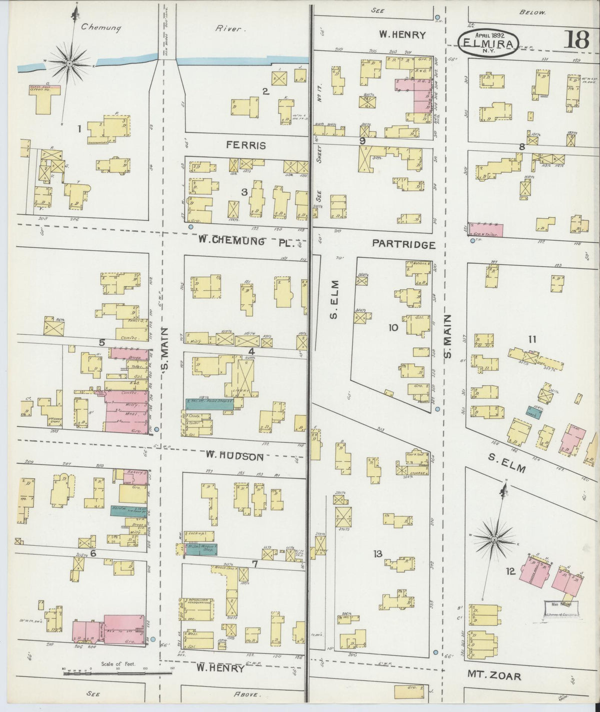 Sanborn Fire Insurance Map from Elmira, Chemung County, New York (1892), Sheet #0018 - Historic Sanborn Fire Insurance Map Print, vintage old map wall art, antique decor, genealogy gift, New York New York map
