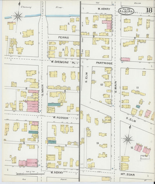 Sanborn Fire Insurance Map from Elmira, Chemung County, New York (1892), Sheet #0018 - Historic Sanborn Fire Insurance Map Print, vintage old map wall art, antique decor, genealogy gift, New York New York map
