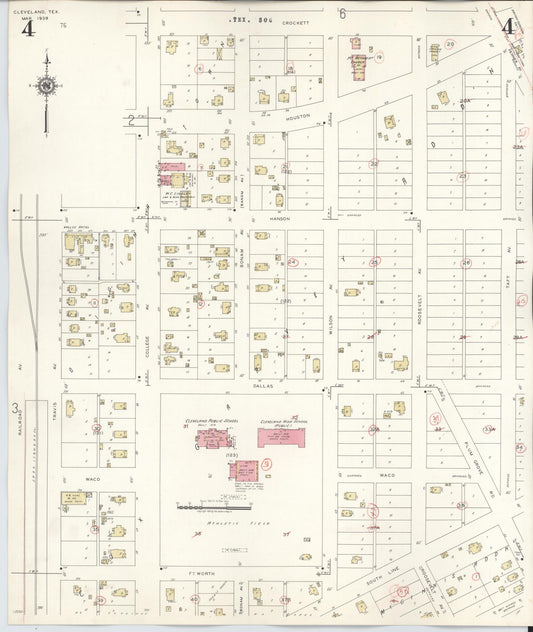 Sanborn Fire Insurance Map from Cleveland, Liberty County, Texas (1939), Sheet #0004 - Historic Sanborn Fire Insurance Map Print, vintage old map wall art, antique decor, genealogy gift, Texas Texas map