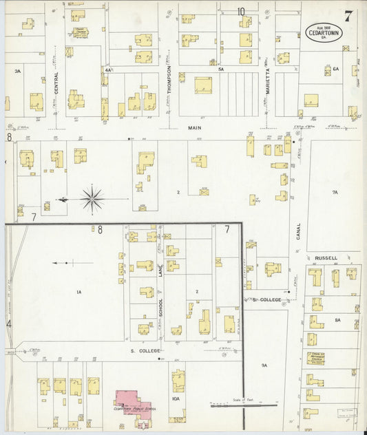 Sanborn Fire Insurance Map from Cedartown, Polk County, Georgia (1908), Sheet #0007 - Historic Sanborn Fire Insurance Map Print, vintage old map wall art, antique decor, genealogy gift, Georgia Georgia map