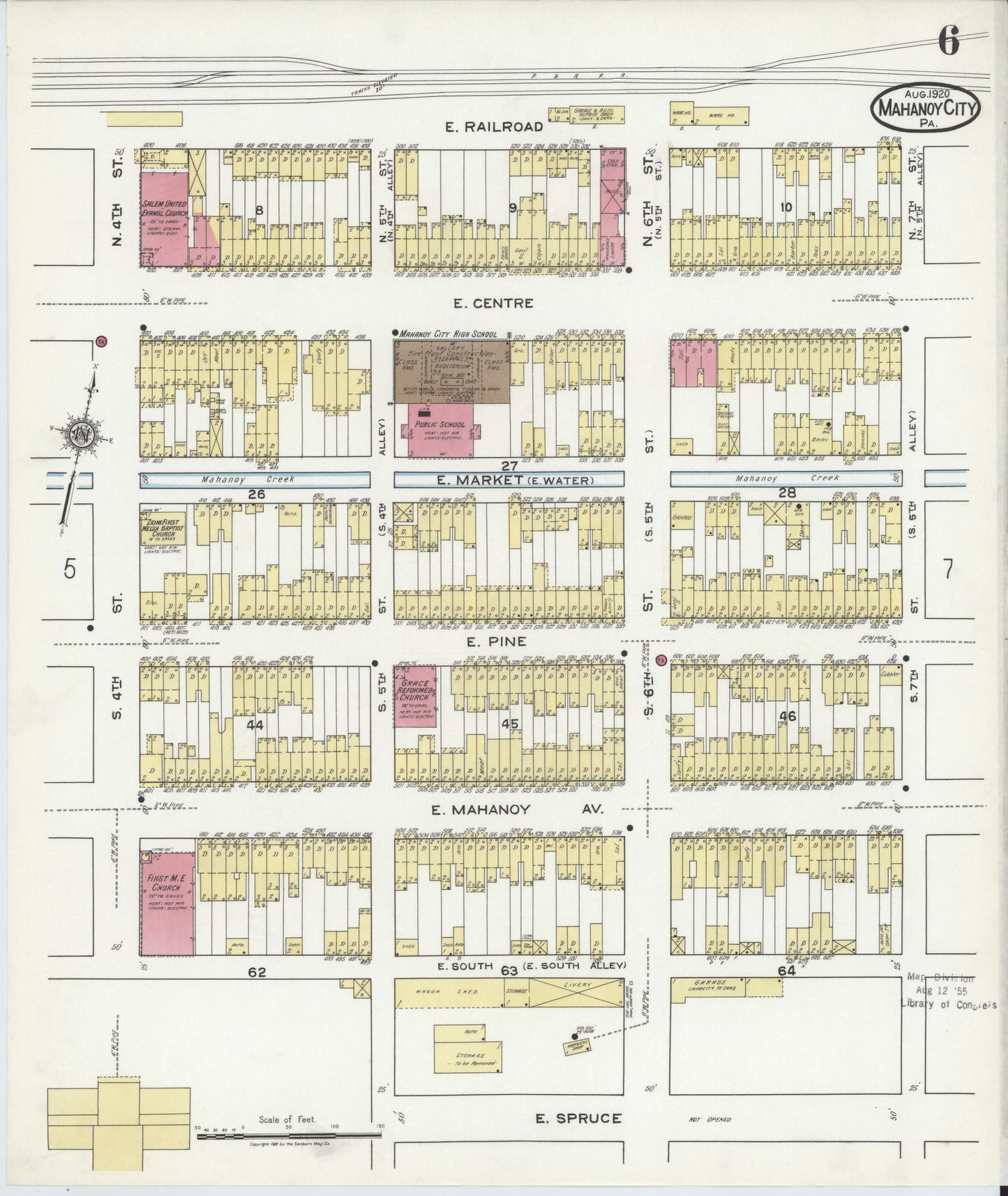 Sanborn Fire Insurance Map from Mahanoy City, Schuylkill County, Pennsylvania (1920), Sheet #0006 - Historic Sanborn Fire Insurance Map Print, vintage old map wall art, antique decor, genealogy gift, Pennsylvania Pennsylvania map