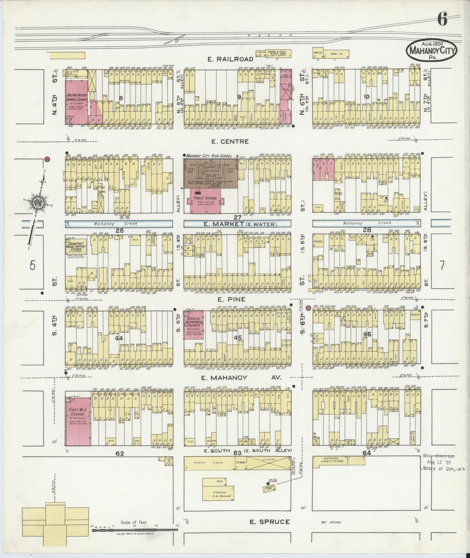 Sanborn Fire Insurance Map from Mahanoy City, Schuylkill County, Pennsylvania (1920), Sheet #0006 - Historic Sanborn Fire Insurance Map Print, vintage old map wall art, antique decor, genealogy gift, Pennsylvania Pennsylvania map