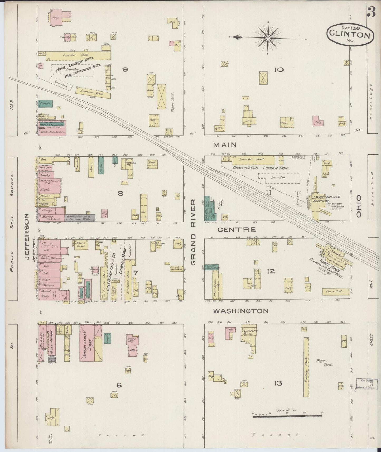 Sanborn Fire Insurance Map from Clinton, Henry County, Missouri (1885), Sheet #0003 - Historic Sanborn Fire Insurance Map Print, vintage old map wall art, antique decor, genealogy gift, Missouri Missouri map