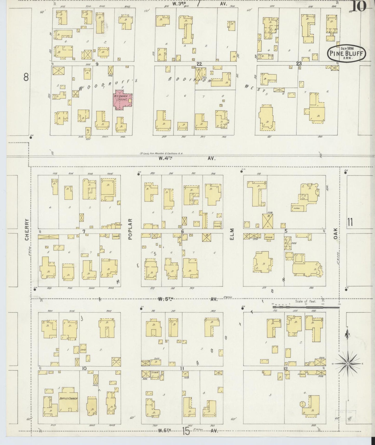Sanborn Fire Insurance Map from Pine Bluff, Jefferson County, Arkansas (1896), Sheet #0010 - Complete Map Set gallery image, historic Sanborn map, vintage wall art, Arkansas Arkansas