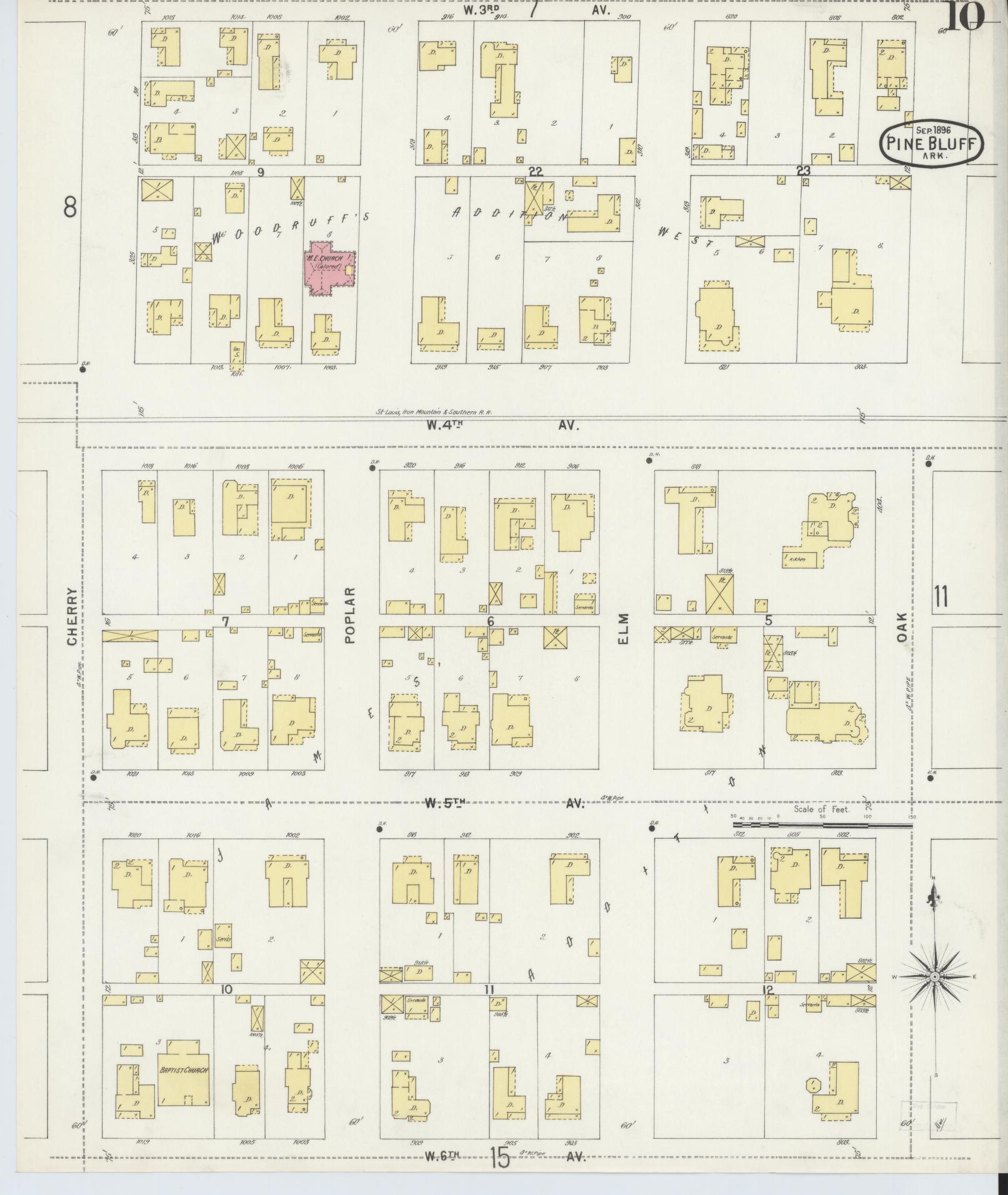 Sanborn Fire Insurance Map from Pine Bluff, Jefferson County, Arkansas (1896), Sheet #0010 - Complete Map Set gallery image, historic Sanborn map, vintage wall art, Arkansas Arkansas