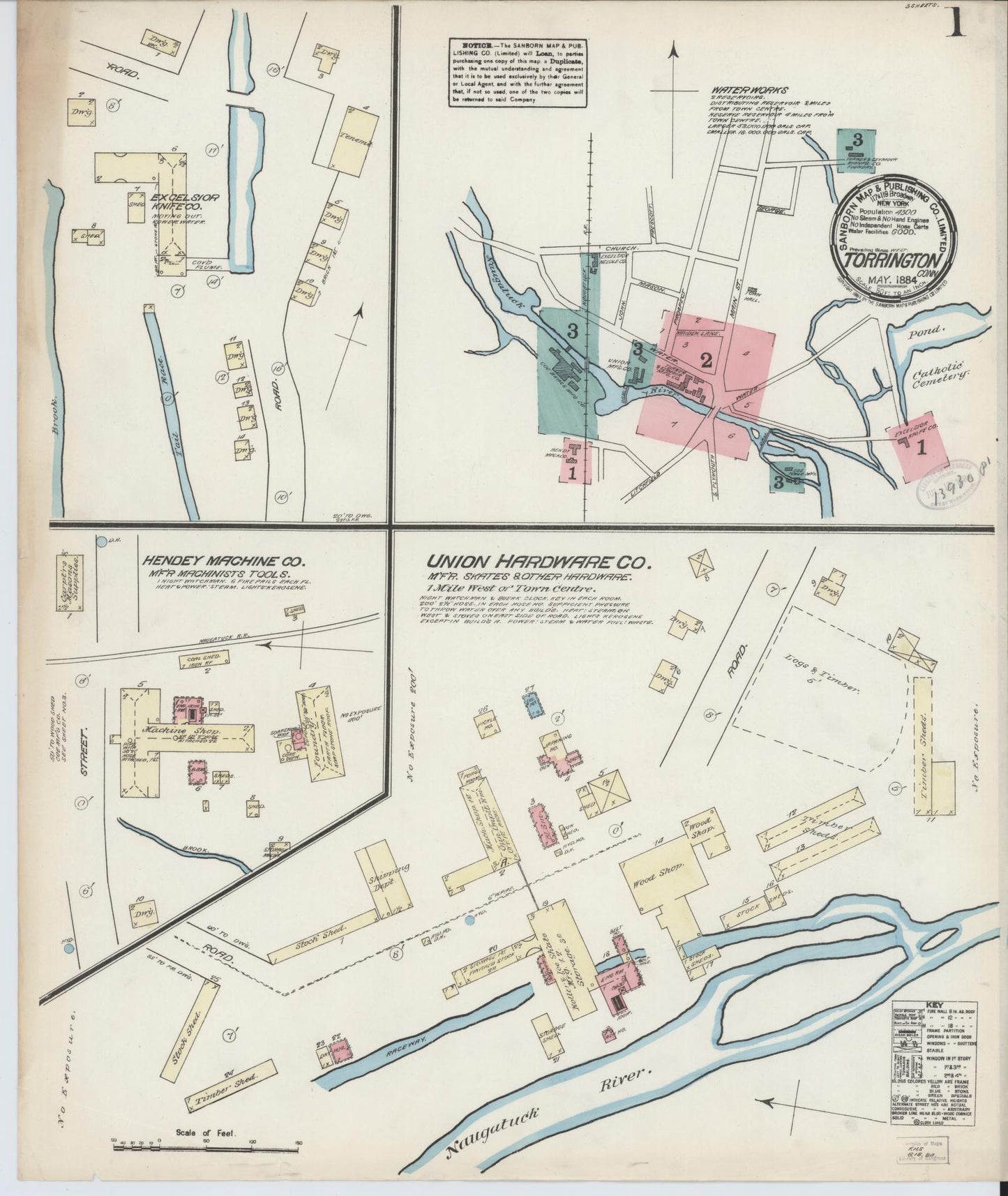 Sanborn Fire Insurance Map from Torrington, Litchfield County, Connecticut (1884), Sheet #0001 - Complete Map Set gallery image, historic Sanborn map, vintage wall art, Connecticut Connecticut