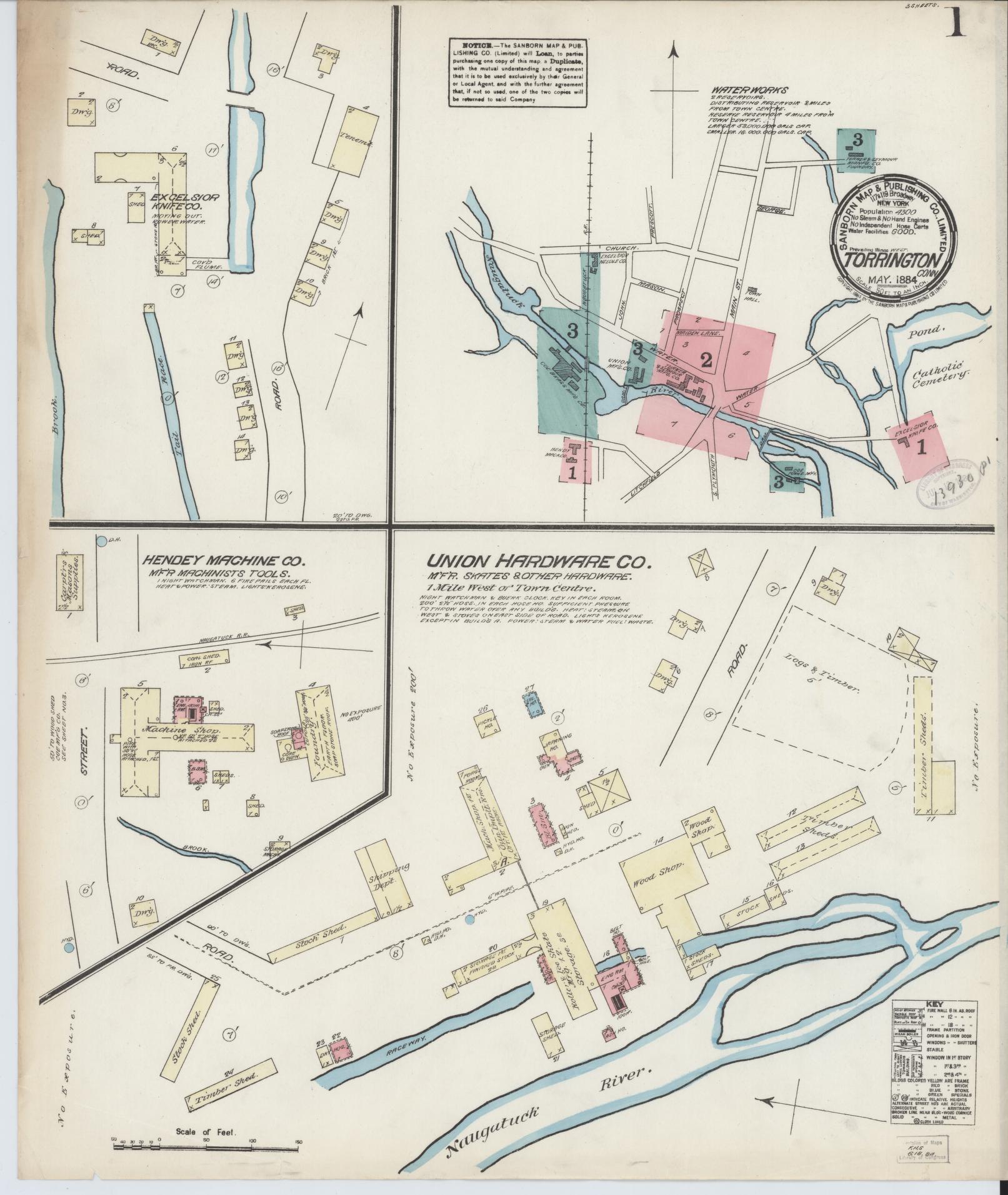 Sanborn Fire Insurance Map from Torrington, Litchfield County, Connecticut (1884), Sheet #0001 - Complete Map Set gallery image, historic Sanborn map, vintage wall art, Connecticut Connecticut