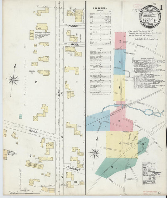 Sanborn Fire Insurance Map from Randolph, Norfolk County, Massachusetts (1892), Sheet #0001 - Historic Sanborn Fire Insurance Map Print, vintage old map wall art, antique decor, genealogy gift, Massachusetts Massachusetts map