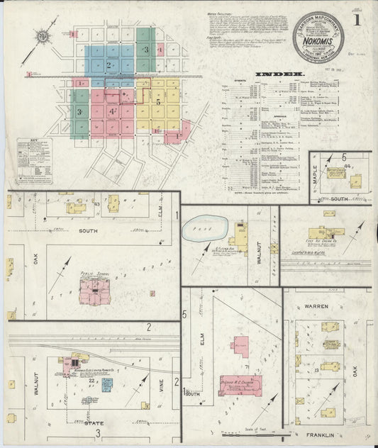 Sanborn Fire Insurance Map from Nokomis, Montgomery County, Illinois (1912), Sheet #0001 - Complete Map Set gallery image, historic Sanborn map, vintage wall art, Illinois Illinois