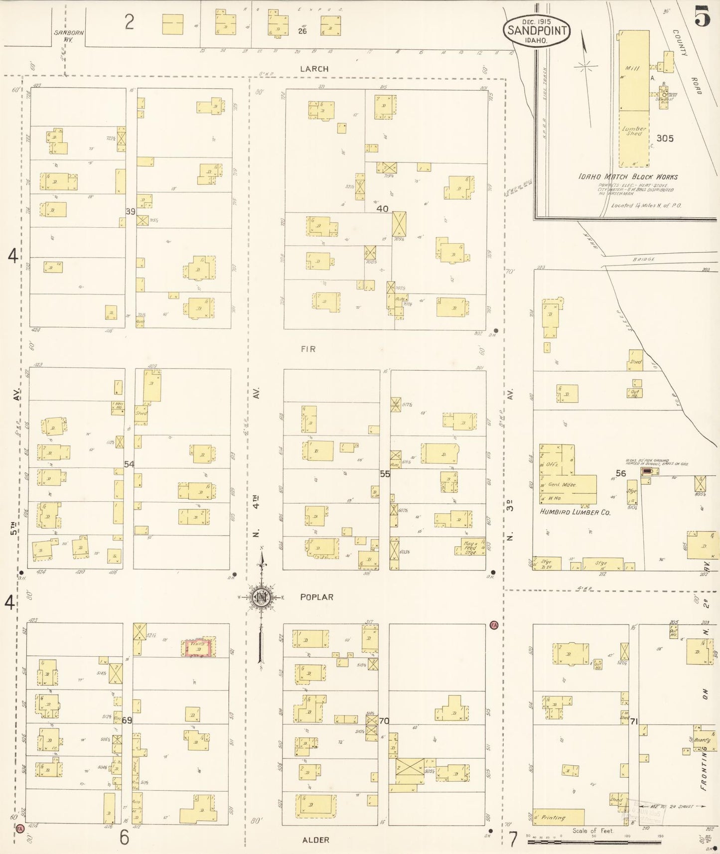 Sanborn Fire Insurance Map from Sandpoint, Bonner County, Idaho (1915), Sheet #0005 - Complete Map Set gallery image, historic Sanborn map, vintage wall art, Idaho Idaho