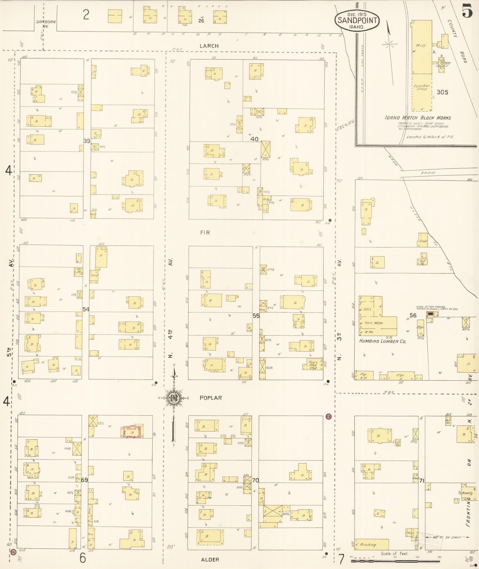 Sanborn Fire Insurance Map from Sandpoint, Bonner County, Idaho (1915), Sheet #0005 - Complete Map Set gallery image, historic Sanborn map, vintage wall art, Idaho Idaho