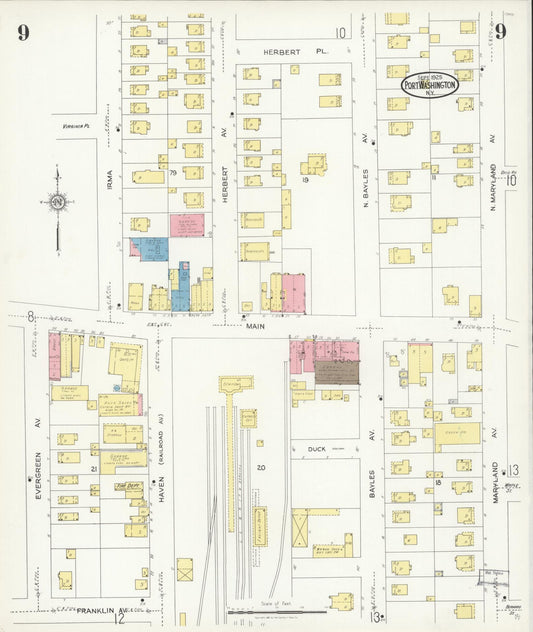Sanborn Fire Insurance Map from Port Washington, Nassau County, New York (1925), Sheet #0009 - Historic Sanborn Fire Insurance Map Print, vintage old map wall art, antique decor, genealogy gift, New York New York map