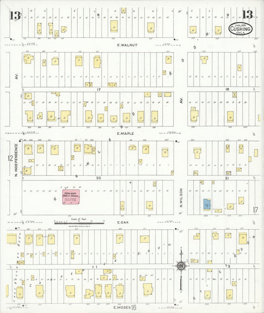 Sanborn Fire Insurance Map from Cushing, Payne County, Oklahoma (1924), Sheet #0013 - Historic Sanborn Fire Insurance Map Print, vintage old map wall art, antique decor, genealogy gift, Oklahoma Oklahoma map