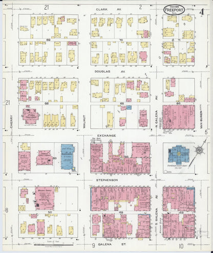 Sanborn Fire Insurance Map from Freeport, Stephenson County, Illinois (1918), Sheet #0004 - Historic Sanborn Fire Insurance Map Print, vintage old map wall art, antique decor, genealogy gift, Illinois Illinois map