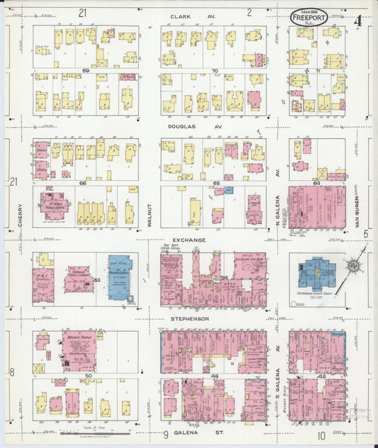 Sanborn Fire Insurance Map from Freeport, Stephenson County, Illinois (1918), Sheet #0004 - Historic Sanborn Fire Insurance Map Print, vintage old map wall art, antique decor, genealogy gift, Illinois Illinois map