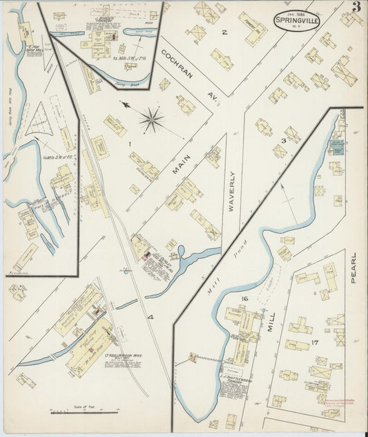 Sanborn Fire Insurance Map from Springville, Erie County, New York (1886), Sheet #0003 - Historic Sanborn Fire Insurance Map Print, vintage old map wall art, antique decor, genealogy gift, New York New York map