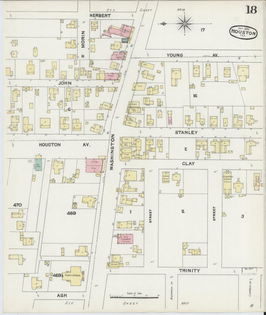 Sanborn Fire Insurance Map from Houston, Harris County, Texas (1890), Sheet #0018 - Historic Sanborn Fire Insurance Map Print, vintage old map wall art, antique decor, genealogy gift, Texas Texas map