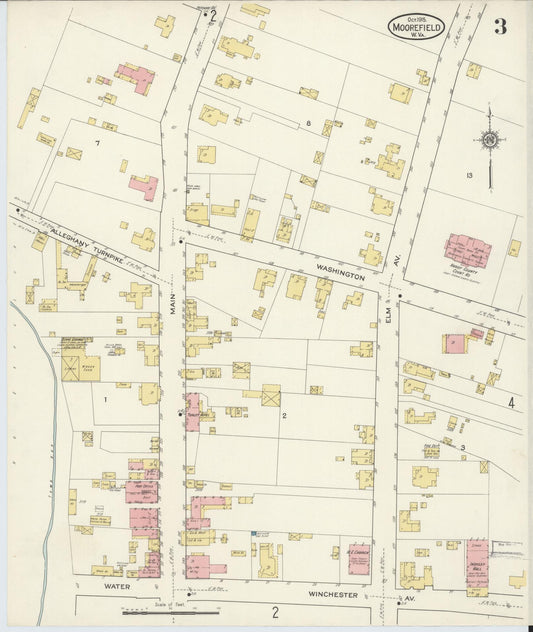 Sanborn Fire Insurance Map from Moorefield, Hardy County, West Virginia (1915), Sheet #0003 - Historic Sanborn Fire Insurance Map Print, vintage old map wall art, antique decor, genealogy gift, West Virginia West Virginia map