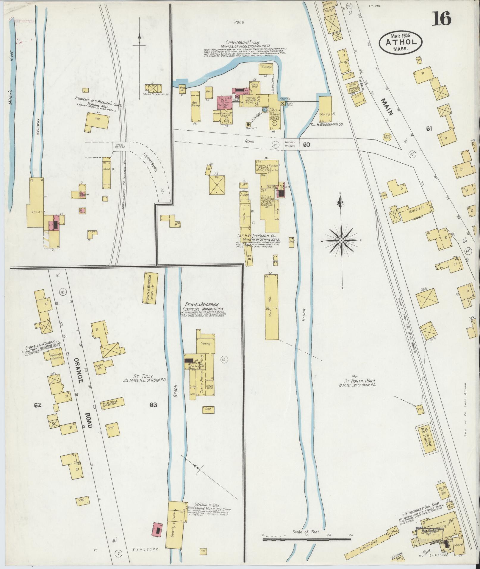 Sanborn Fire Insurance Map from Athol, Worcester County, Massachusetts (1905), Sheet #0016 - Historic Sanborn Fire Insurance Map Print, vintage old map wall art, antique decor, genealogy gift, Massachusetts Massachusetts map