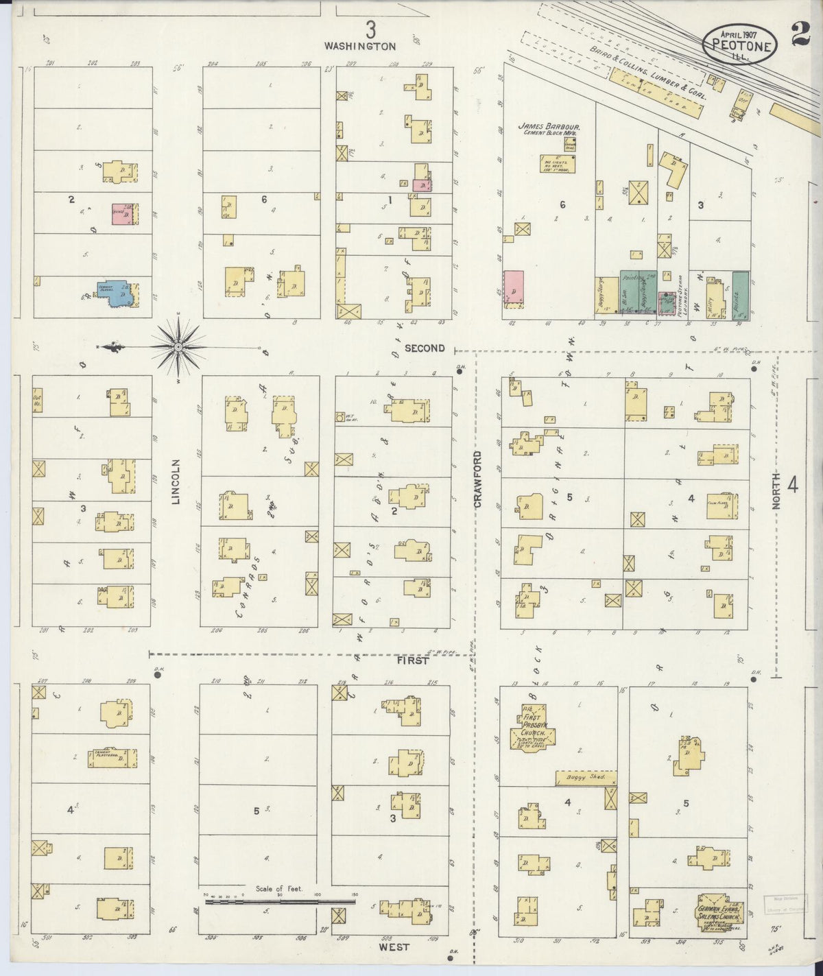 Sanborn Fire Insurance Map from Peotone, Will County, Illinois (1907), Sheet #0002 - Complete Map Set gallery image, historic Sanborn map, vintage wall art, Illinois Illinois