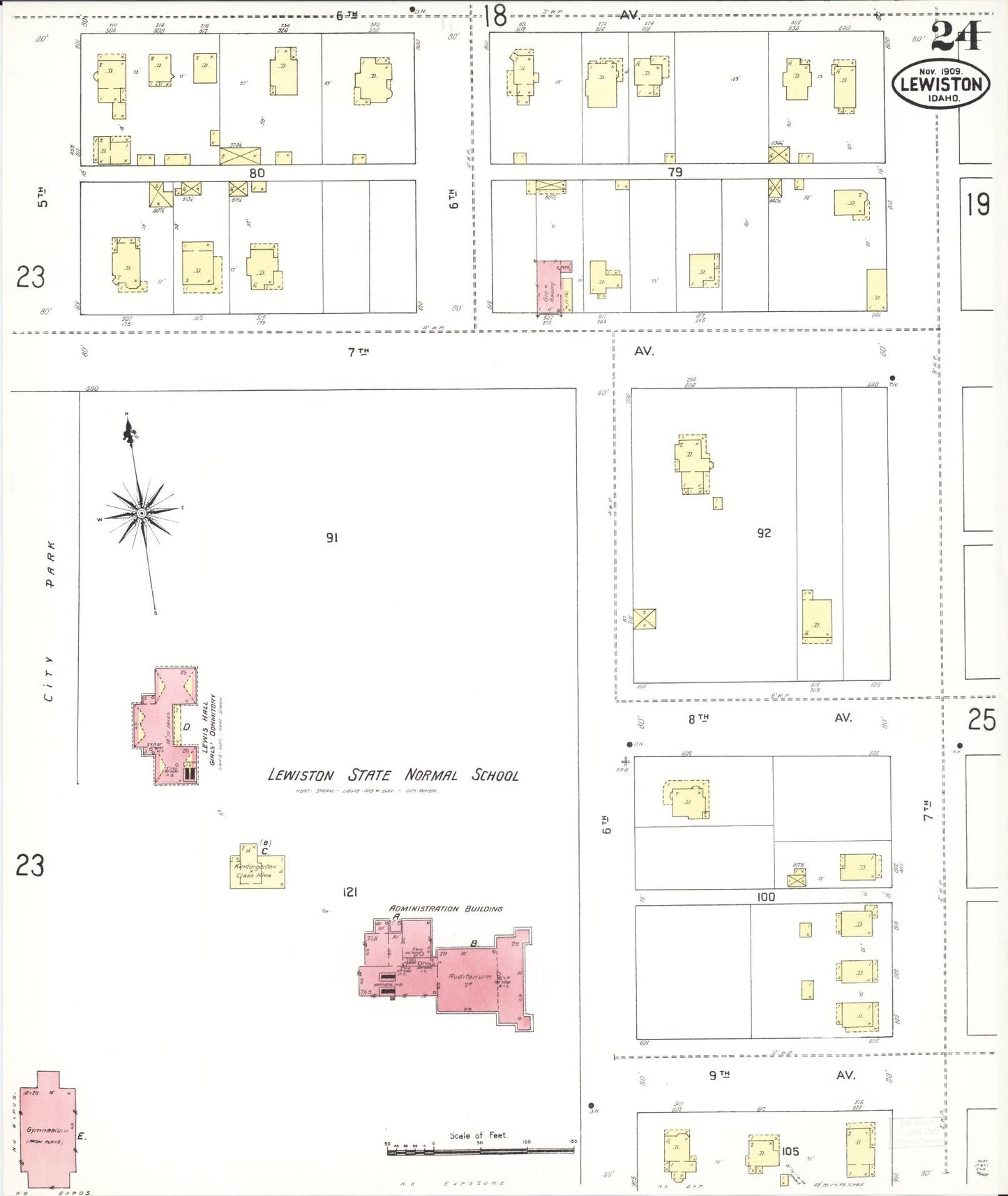 Sanborn Fire Insurance Map from Lewiston, Nez Perce County, Idaho (1909), Sheet #0024 - Complete Map Set gallery image, historic Sanborn map, vintage wall art, Idaho Idaho