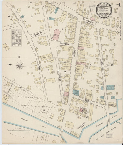 Sanborn Fire Insurance Map from Salisbury, Wicomico County, Maryland (1885), Sheet #0001 - Complete Map Set gallery image, historic Sanborn map, vintage wall art, Maryland Maryland