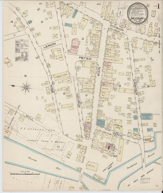 Sanborn Fire Insurance Map from Salisbury, Wicomico County, Maryland (1885), Sheet #0001 - Complete Map Set gallery image, historic Sanborn map, vintage wall art, Maryland Maryland
