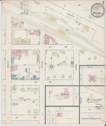 Sanborn Fire Insurance Map from Holden, Johnson County, Missouri (1885), Sheet #0001 - Historic Sanborn Fire Insurance Map Print, vintage old map wall art, antique decor, genealogy gift, Missouri Missouri map