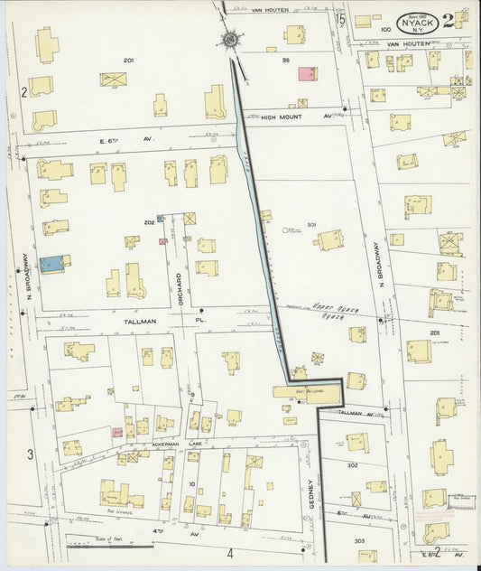 Sanborn Fire Insurance Map from Nyack, Rockland County, New York (1910), Sheet #0002 - Historic Sanborn Fire Insurance Map Print, vintage old map wall art, antique decor, genealogy gift, New York New York map
