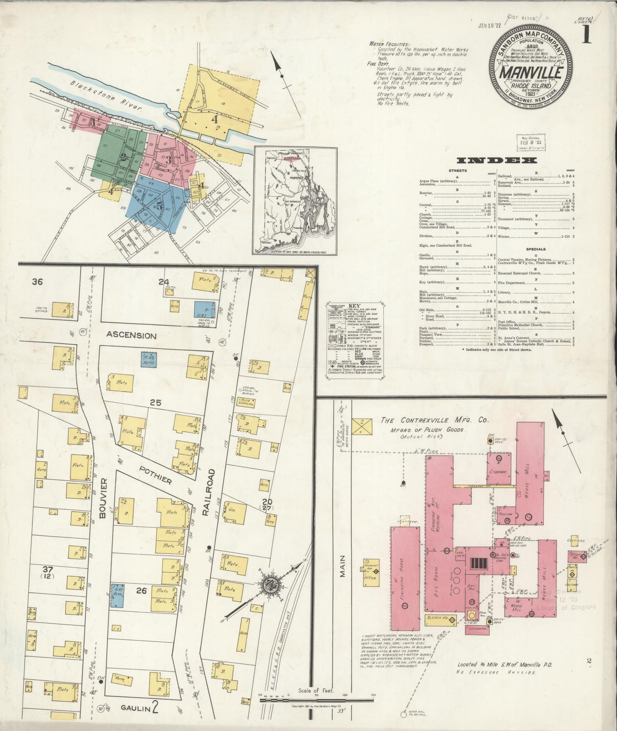 Sanborn Fire Insurance Map from Manville, Providence County, Rhode Island (1921), Sheet #0001 - Complete Map Set gallery image, historic Sanborn map, vintage wall art, Rhode Island Rhode Island