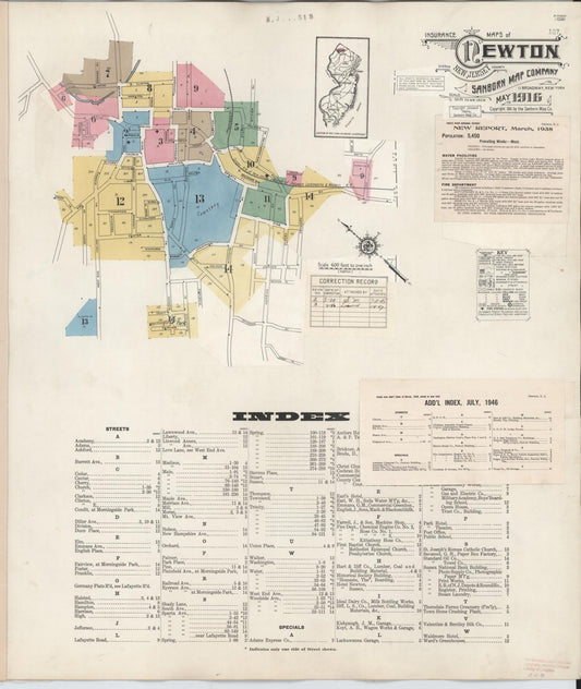 Sanborn Fire Insurance Map from Newton, Sussex County, New Jersey (1946), Sheet #0001 - Historic Sanborn Fire Insurance Map Print, vintage old map wall art, antique decor, genealogy gift, New Jersey New Jersey map