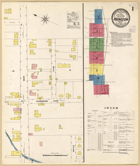 Sanborn Fire Insurance Map from Abingdon, Washington County, Virginia (1908), Sheet #0001 - Historic Sanborn Fire Insurance Map Print, vintage old map wall art, antique decor, genealogy gift, Virginia Virginia map