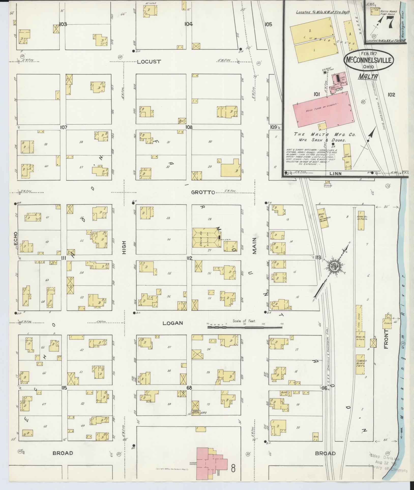 Sanborn Fire Insurance Map from McConnelsville, Morgan County, Ohio (1917), Sheet #0007 - Complete Map Set gallery image, historic Sanborn map, vintage wall art, Ohio Ohio