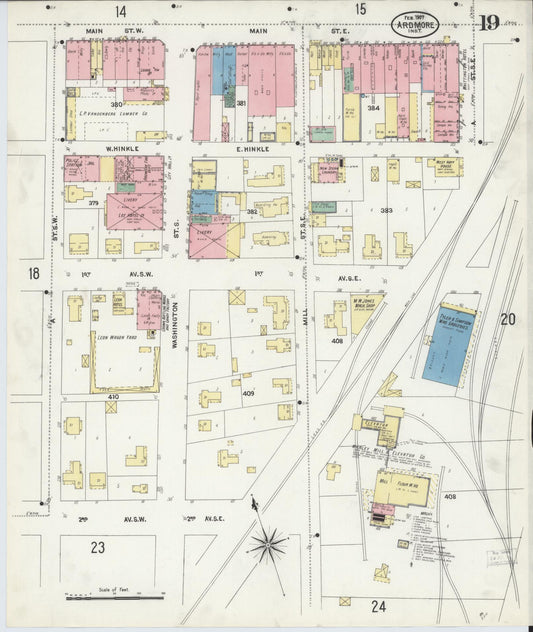 Sanborn Fire Insurance Map from Ardmore, Carter County, Oklahoma (1907), Sheet #0019 - Historic Sanborn Fire Insurance Map Print, vintage old map wall art, antique decor, genealogy gift, Oklahoma Oklahoma map