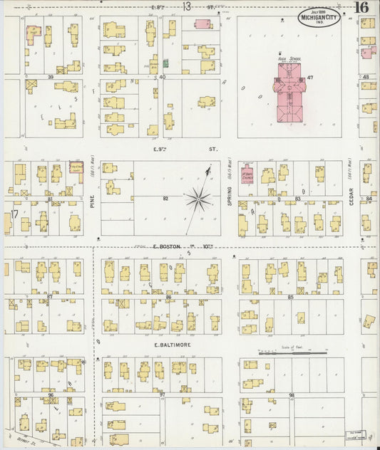 Sanborn Fire Insurance Map from Michigan City, La Porte County, Indiana (1899), Sheet #0016 - Historic Sanborn Fire Insurance Map Print, vintage old map wall art, antique decor, genealogy gift, Michigan Michigan map