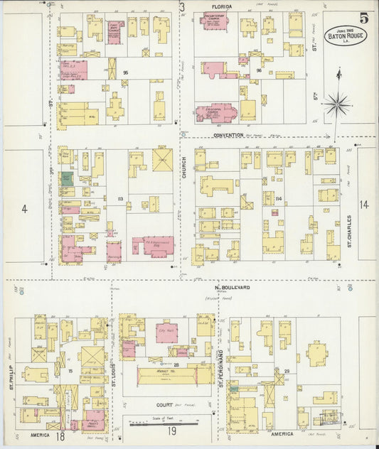 Sanborn Fire Insurance Map from Baton Rouge, East Baton Rouge Parish, Louisiana (1903), Sheet #0005 - Historic Sanborn Fire Insurance Map Print, vintage old map wall art, antique decor, genealogy gift, Louisiana Louisiana map