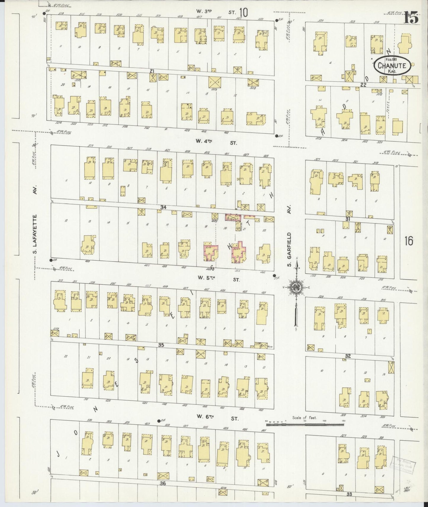 Sanborn Fire Insurance Map from Chanute, Neosho County, Kansas (1911), Sheet #0015 - Complete Map Set gallery image, historic Sanborn map, vintage wall art, Kansas Kansas