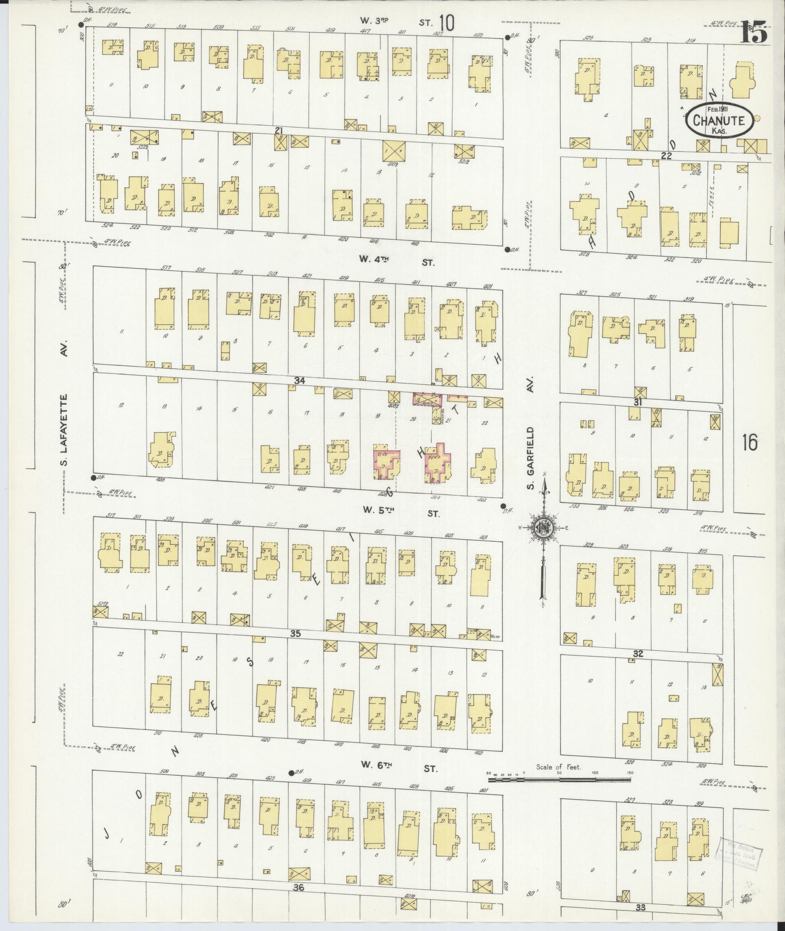 Sanborn Fire Insurance Map from Chanute, Neosho County, Kansas (1911), Sheet #0015 - Complete Map Set gallery image, historic Sanborn map, vintage wall art, Kansas Kansas