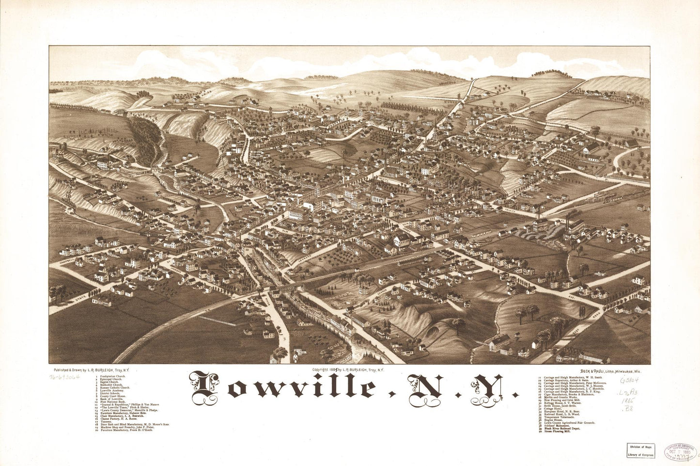 Lowville, N.Y. (1885) – Historic Bird’s-Eye View Panorama Print