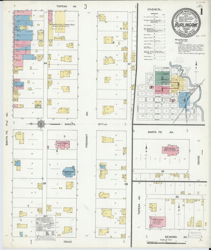 Sanborn Fire Insurance Map from Burlingame, Osage County, Kansas (1912), Sheet #0001 - Complete Map Set gallery image, historic Sanborn map, vintage wall art, Kansas Kansas