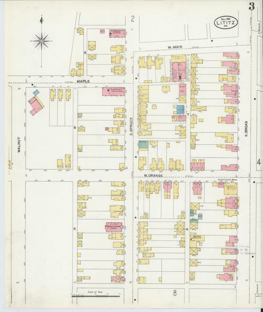 Sanborn Fire Insurance Map from Lititz, Lancaster County, Pennsylvania (1904), Sheet #0003 - Historic Sanborn Fire Insurance Map Print, vintage old map wall art, antique decor, genealogy gift, Pennsylvania Pennsylvania map