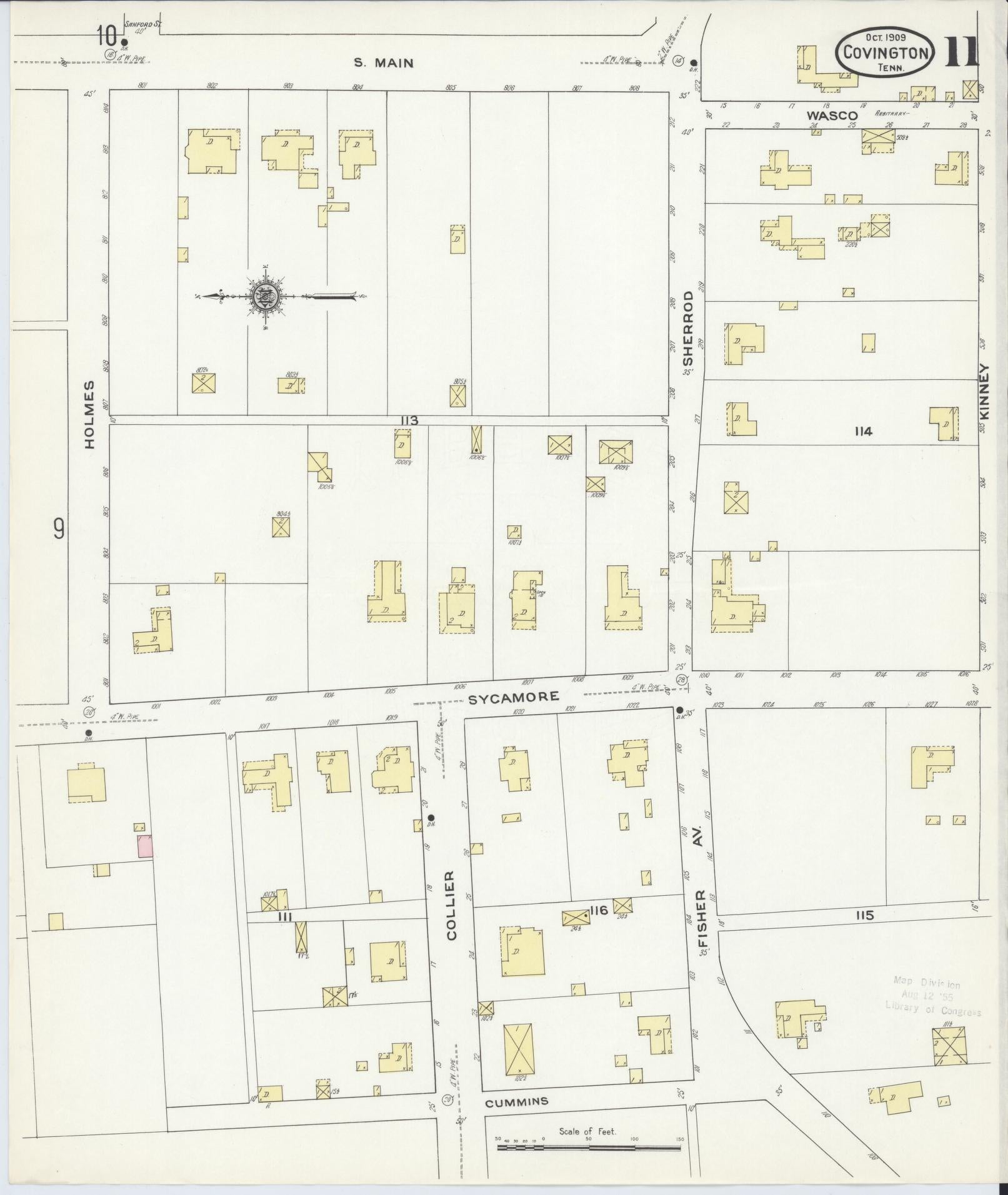 Sanborn Fire Insurance Map from Covington, Tipton County, Tennessee (1909), Sheet #0011 - Historic Sanborn Fire Insurance Map Print, vintage old map wall art, antique decor, genealogy gift, Tennessee Tennessee map