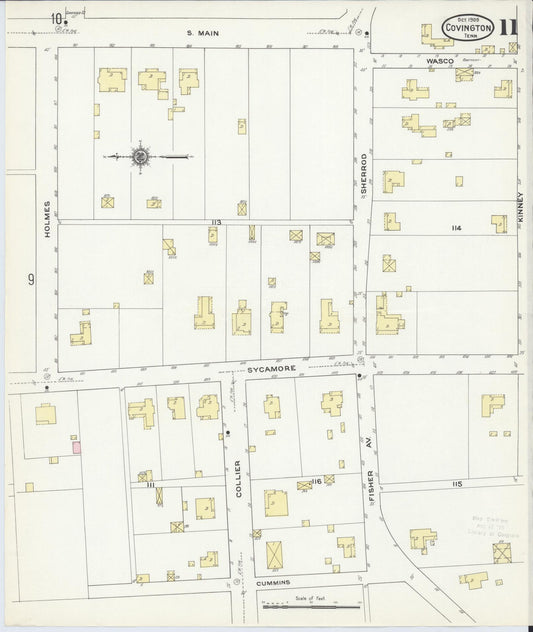 Sanborn Fire Insurance Map from Covington, Tipton County, Tennessee (1909), Sheet #0011 - Historic Sanborn Fire Insurance Map Print, vintage old map wall art, antique decor, genealogy gift, Tennessee Tennessee map